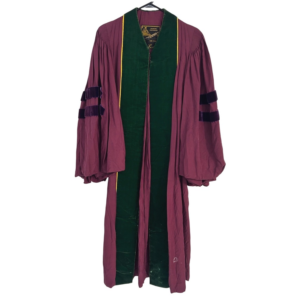 Vintage Bentley & Simon Doctoral Academic Gown Robe Velvet Maroon Green Purple